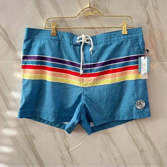 Penguin Swim Trunks Shorts Size 36 Deep Water Color Multi Colored Striped - Picture 1 of 11